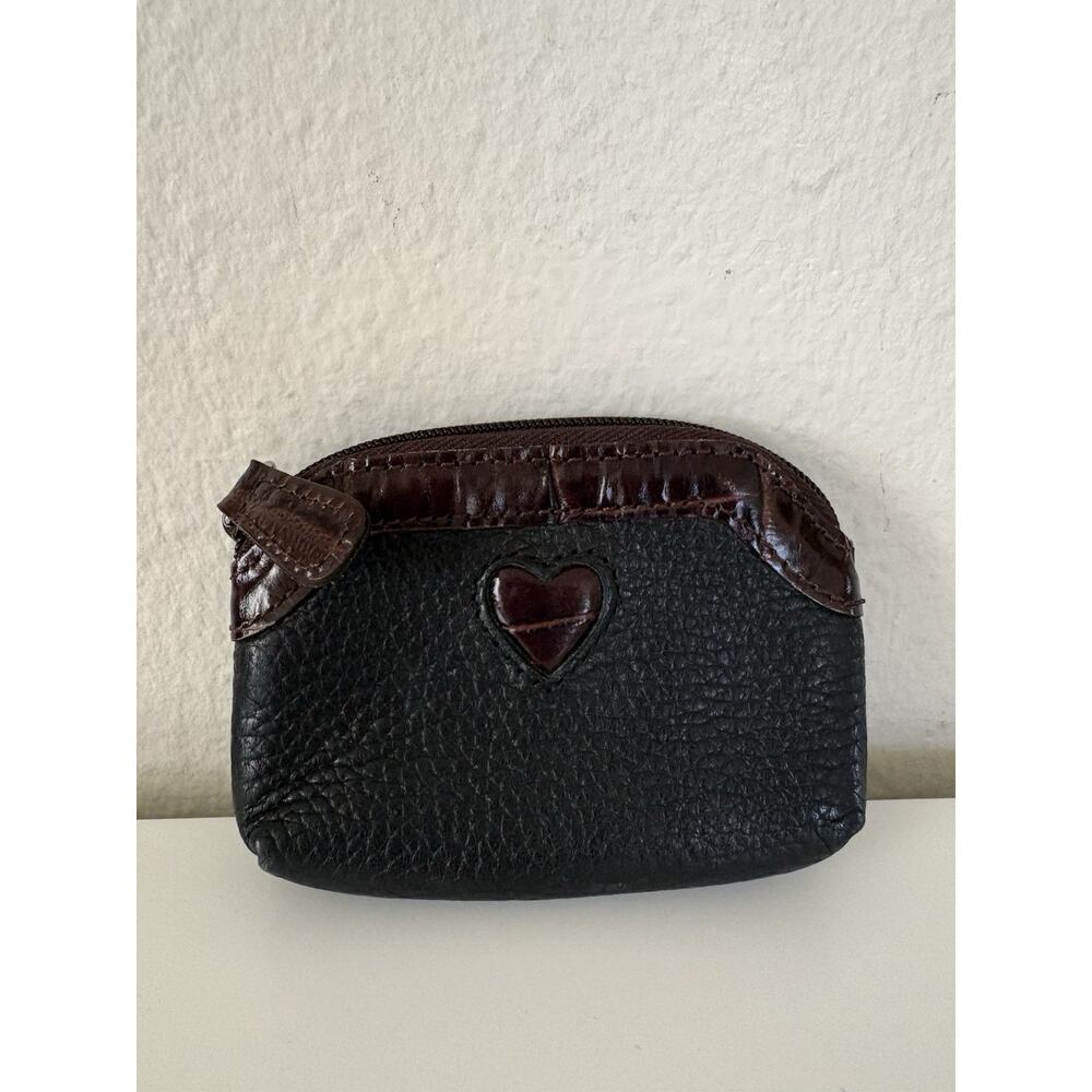 Brighton Heart Small Coin Zip Wallet Purse Leather Black Brown Crocodile Vtg - Picture 2 of 8